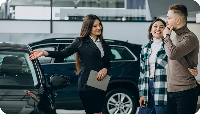 salesgirl and client at a dealership