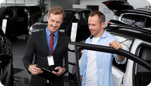 salesman and client for a car loan in british columbia